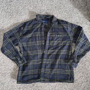 Abercrombie and Fitch Navy Blue and Green Plaid Shirt